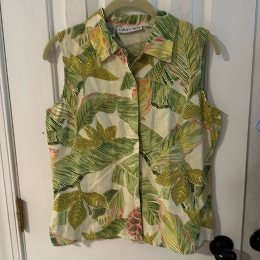 100% Linen Vintage Carlie’s Court Sleeveless Blouse Size Medium M